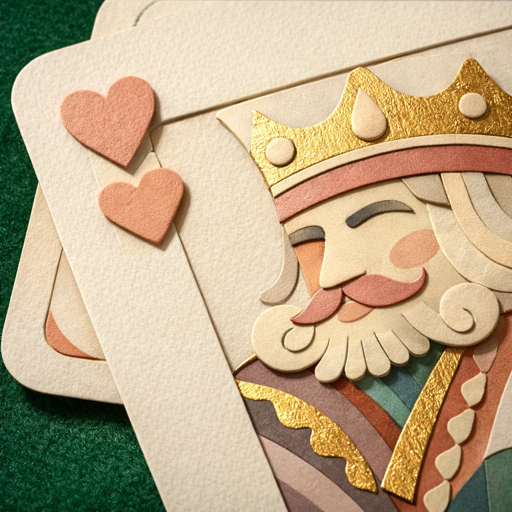 Gewaaierde speelkaarten op een casinotafel in papierlagen